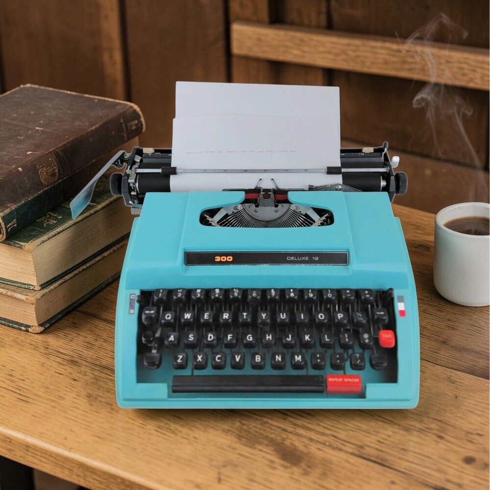 SS Kresge Wedgefield 300 Deluxe 12 Turquoise Typewriter & Case Working Japan - Picture 2 of 16